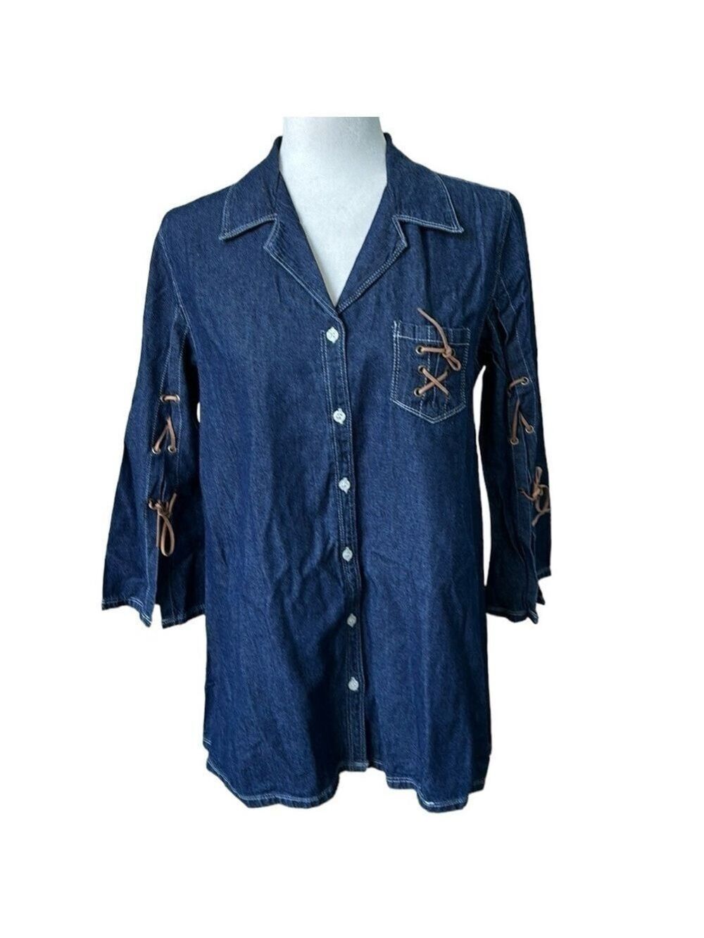 Andrew & Co Maternity Denim Shirt Tunic Top Size Small NWT